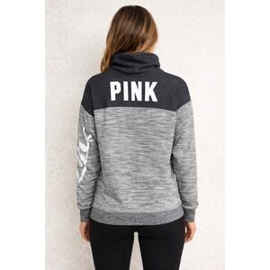 VS Pink Funnel Neck Hoodie Womens‎ Large Gray Colorblock Pullover Sweatshirt Y2K